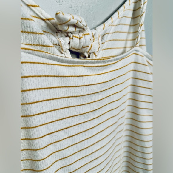Sadie & Sage Canary & Cream Waffle Tie Tank Cami Gold Stripe SZ LARGE NEW! - Picture 6 of 13